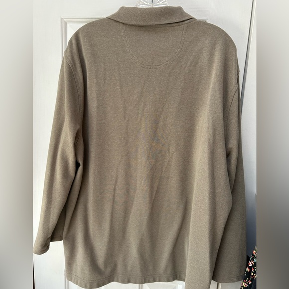 Van Heusen Men's Long Sleeve Polo in Taupe with Brown Stripe. Goes w/everything. - Picture 5 of 6